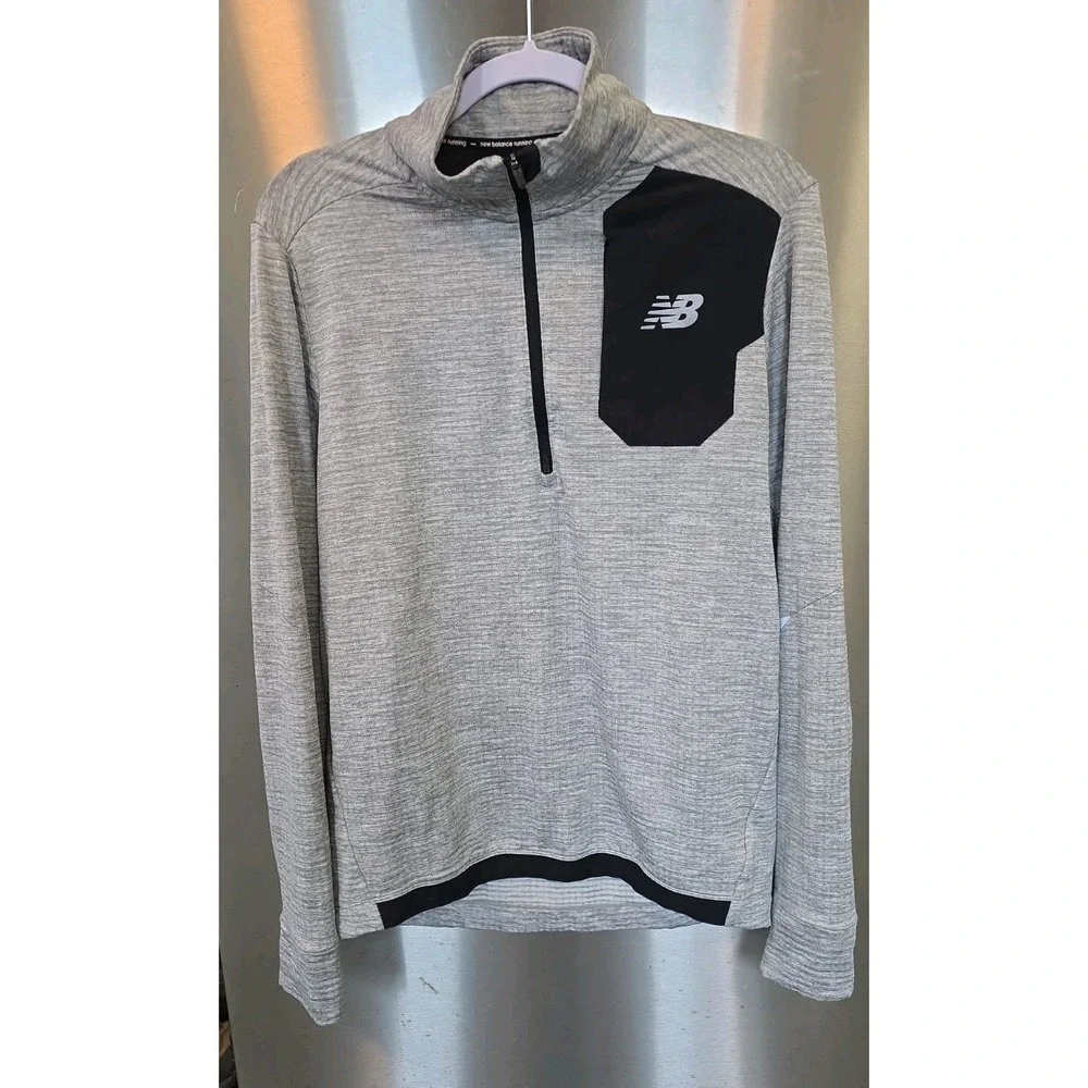 NB Running Heat‎ Grid M Heat Grid 1/2 Zip Pullover Grey Waffle KnIt Reflective